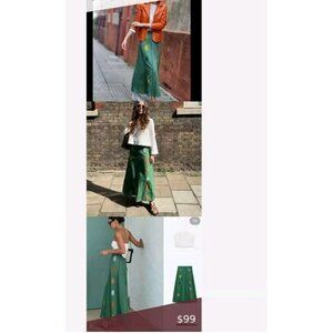 ZARA Green linen blend embroidery skirt NWT size L 2731 070